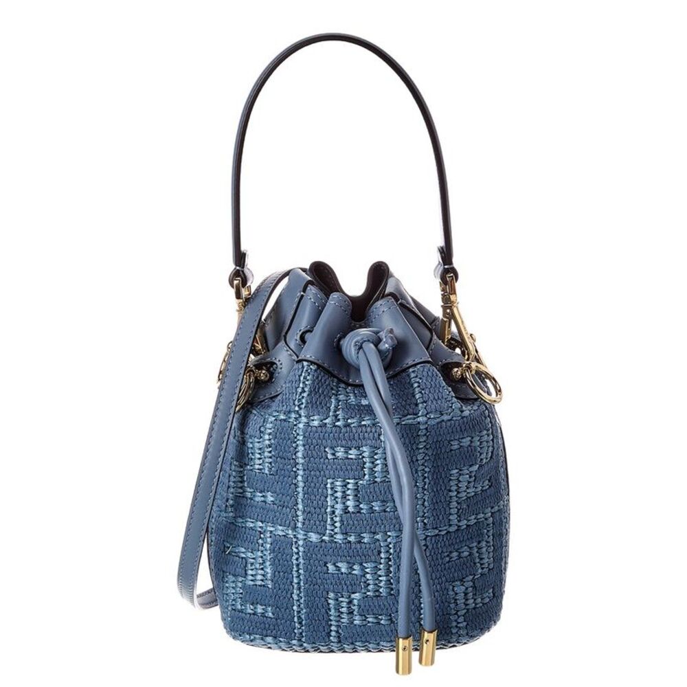 Fendi Mon Tresor Mini Leather-Trim Bucket Bag, Blue